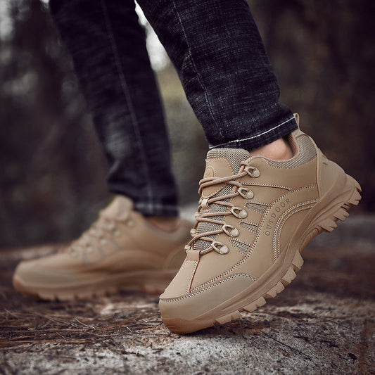Men’s Leather Low-Top Hiking Shoes – Autumn & Winter Outdoor Sneakers