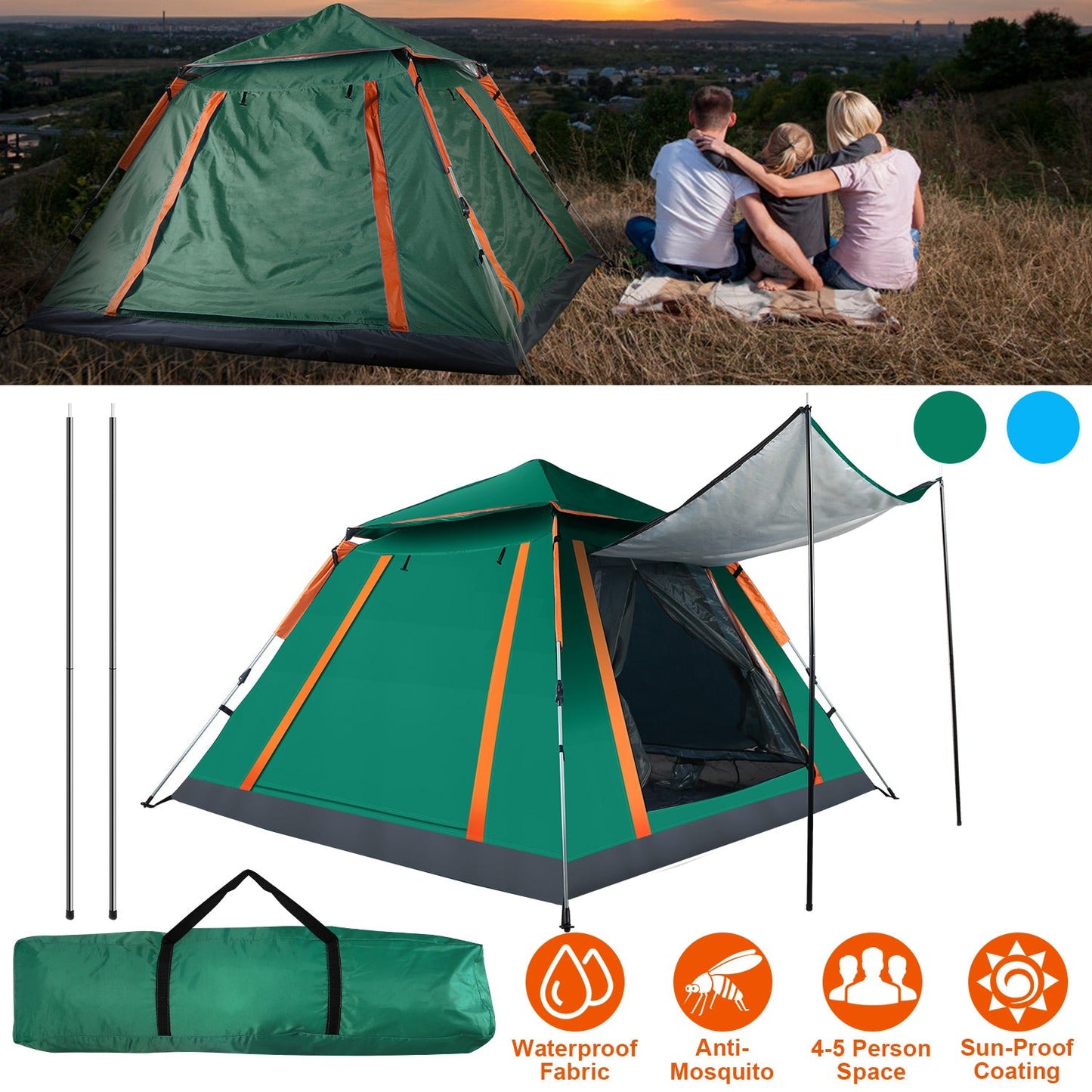 4–5 Person Waterproof Camping Tent – Foldable Outdoor Shelter