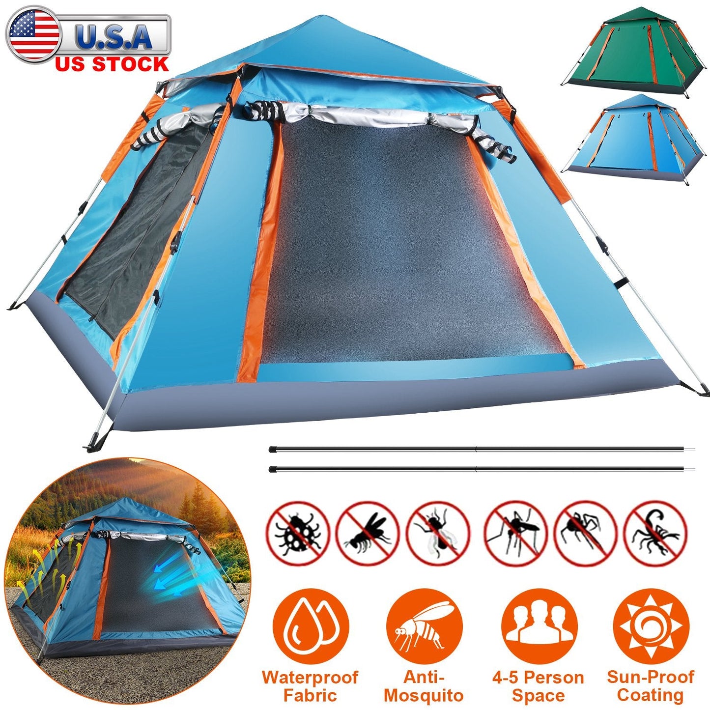4–5 Person Waterproof Camping Tent – Foldable Outdoor Shelter