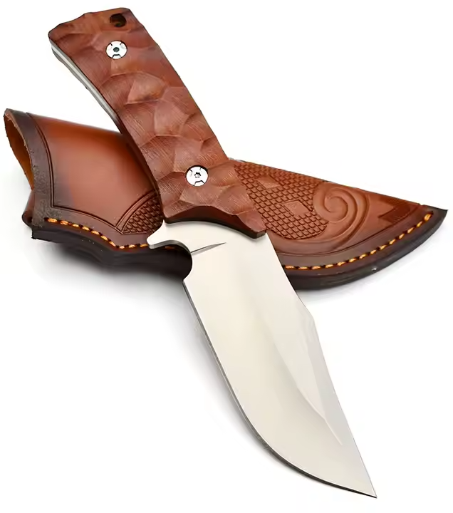 Fixed Blade Outdoor Utility Knife – D2 Steel with Wood Handle & Sheath