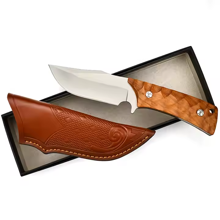 Fixed Blade Outdoor Utility Knife – D2 Steel with Wood Handle & Sheath