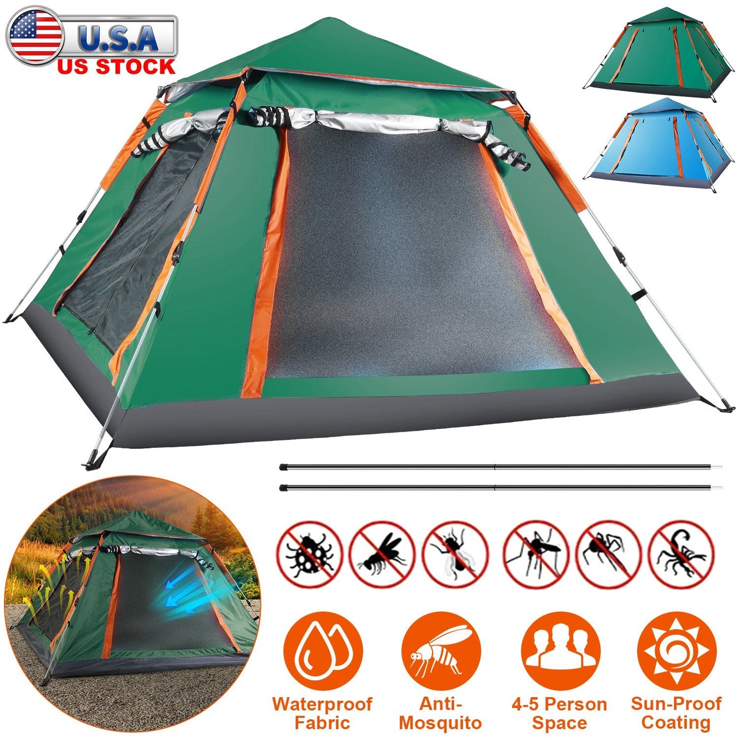 4–5 Person Waterproof Camping Tent – Foldable Outdoor Shelter