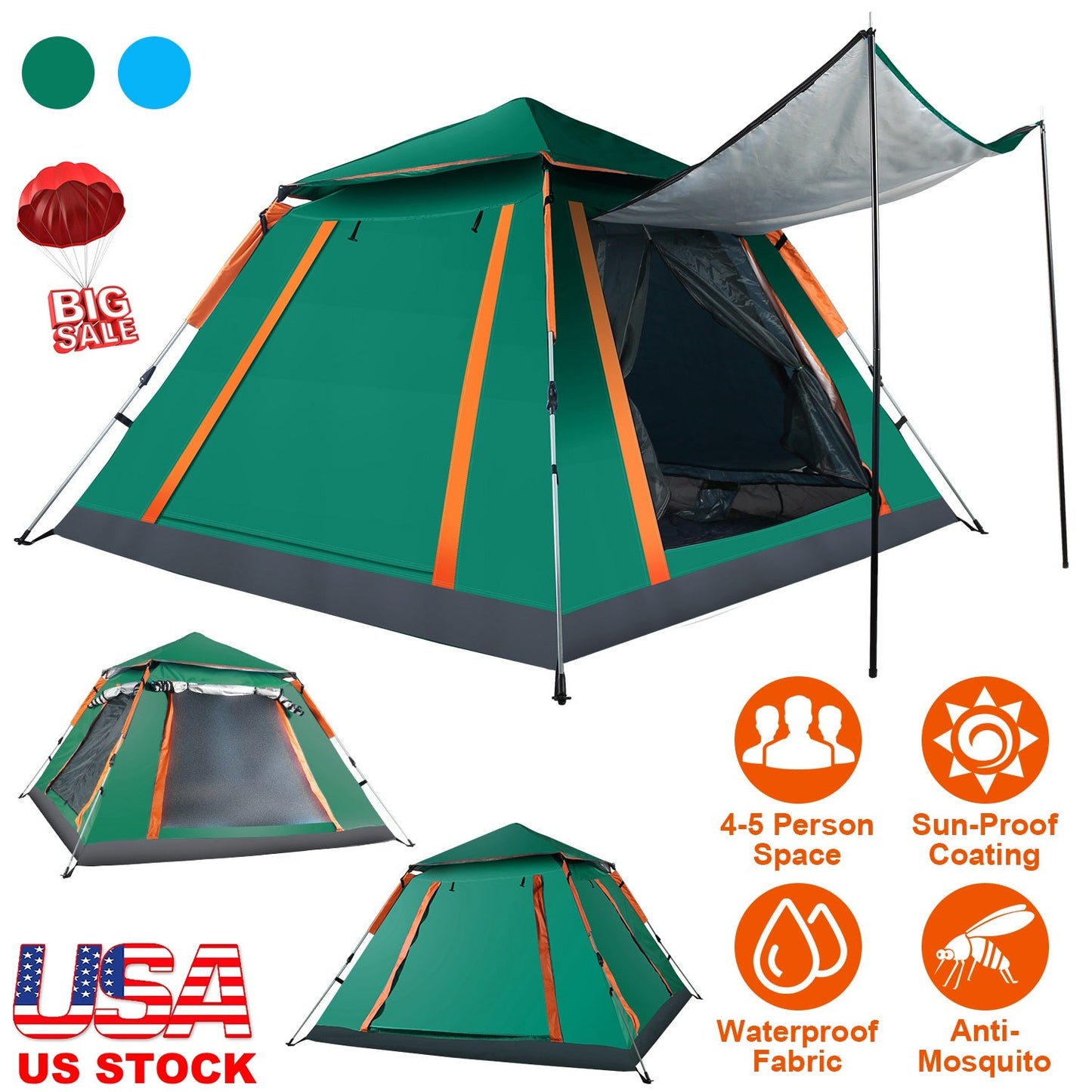 4–5 Person Waterproof Camping Tent – Foldable Outdoor Shelter