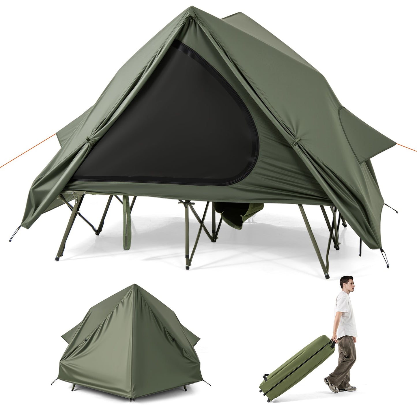 Foldable 2-Person Camping Cot Tent – Pop-Up Shelter with Wheeled Bag