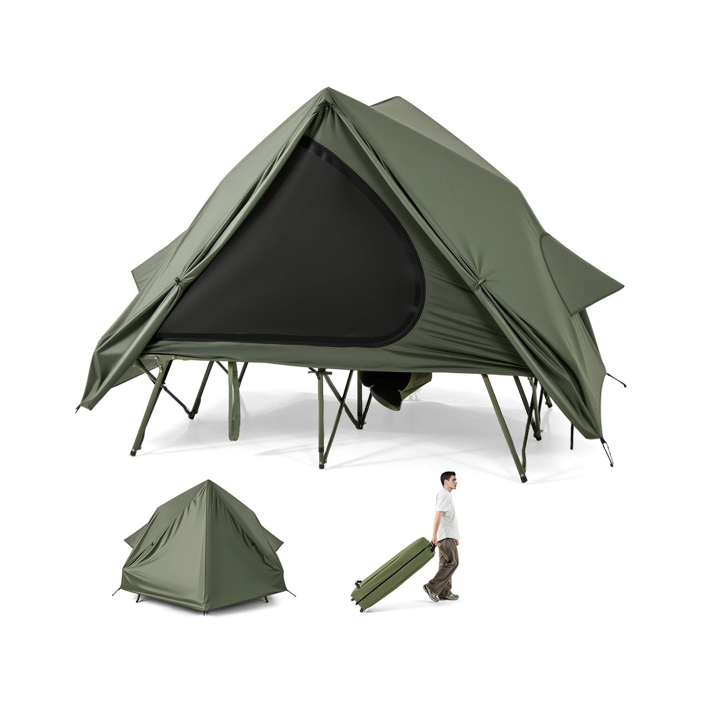 Foldable 2-Person Camping Cot Tent – Pop-Up Shelter with Wheeled Bag
