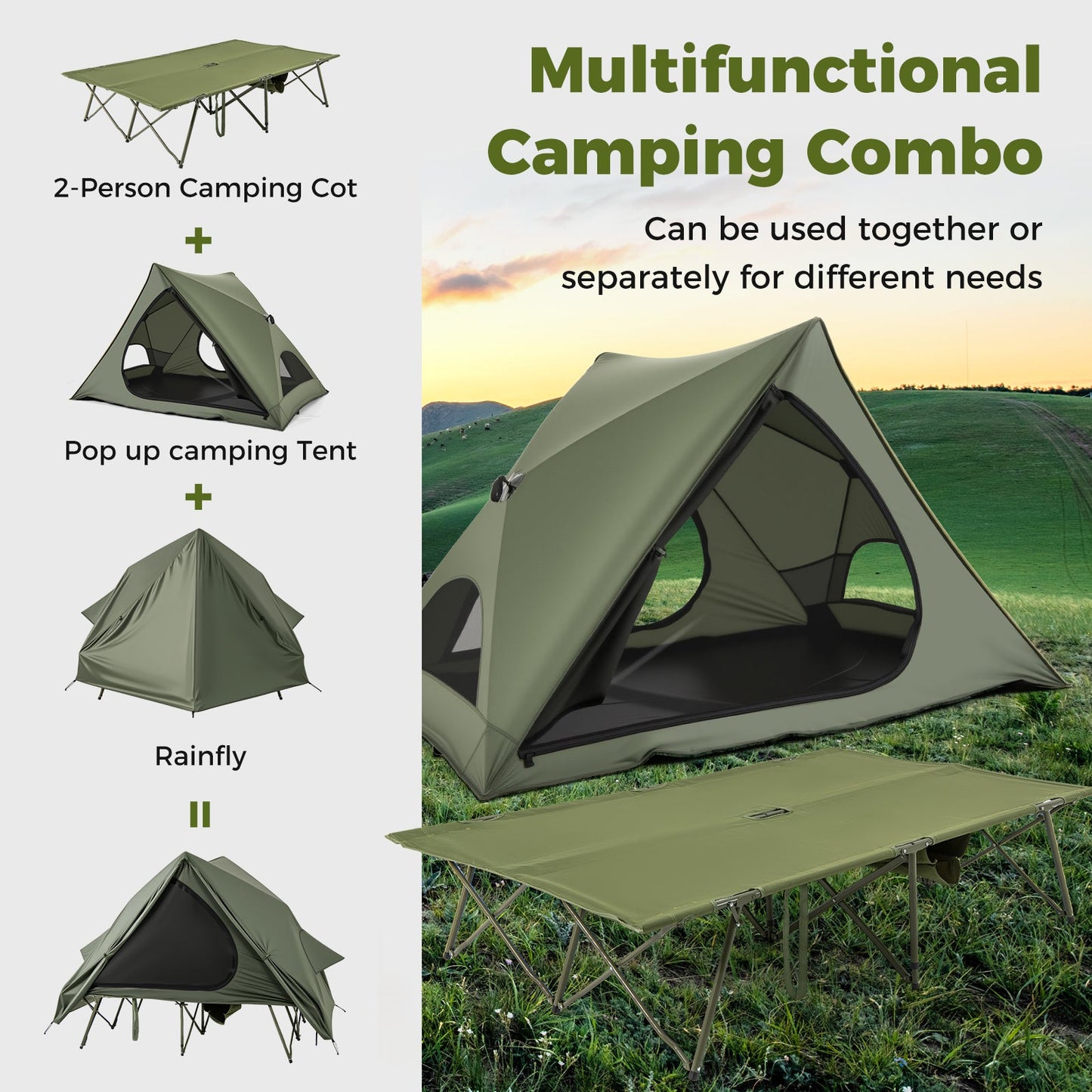 Foldable 2-Person Camping Cot Tent – Pop-Up Shelter with Wheeled Bag