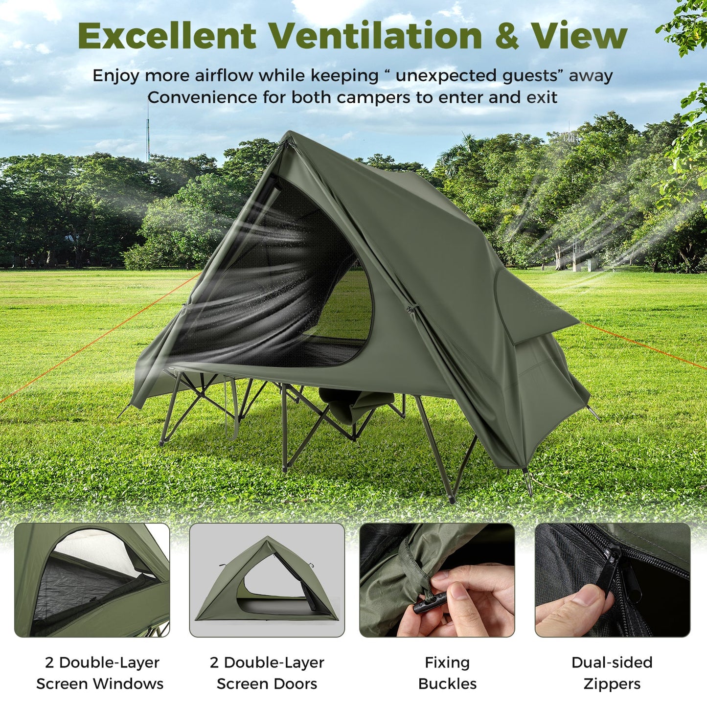 Foldable 2-Person Camping Cot Tent – Pop-Up Shelter with Wheeled Bag