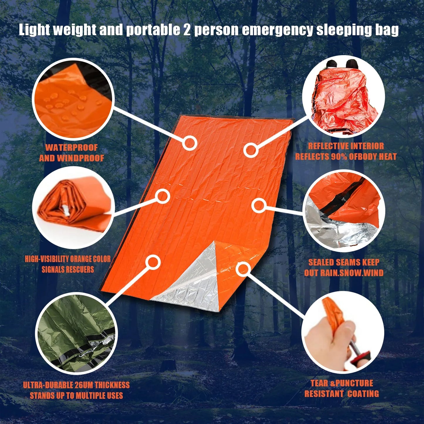 Portable Waterproof Emergency Survival Sleeping Bag – Thermal Mylar Blanket