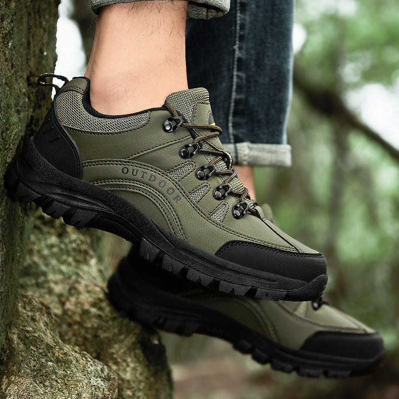 Men’s Leather Low-Top Hiking Shoes – Autumn & Winter Outdoor Sneakers