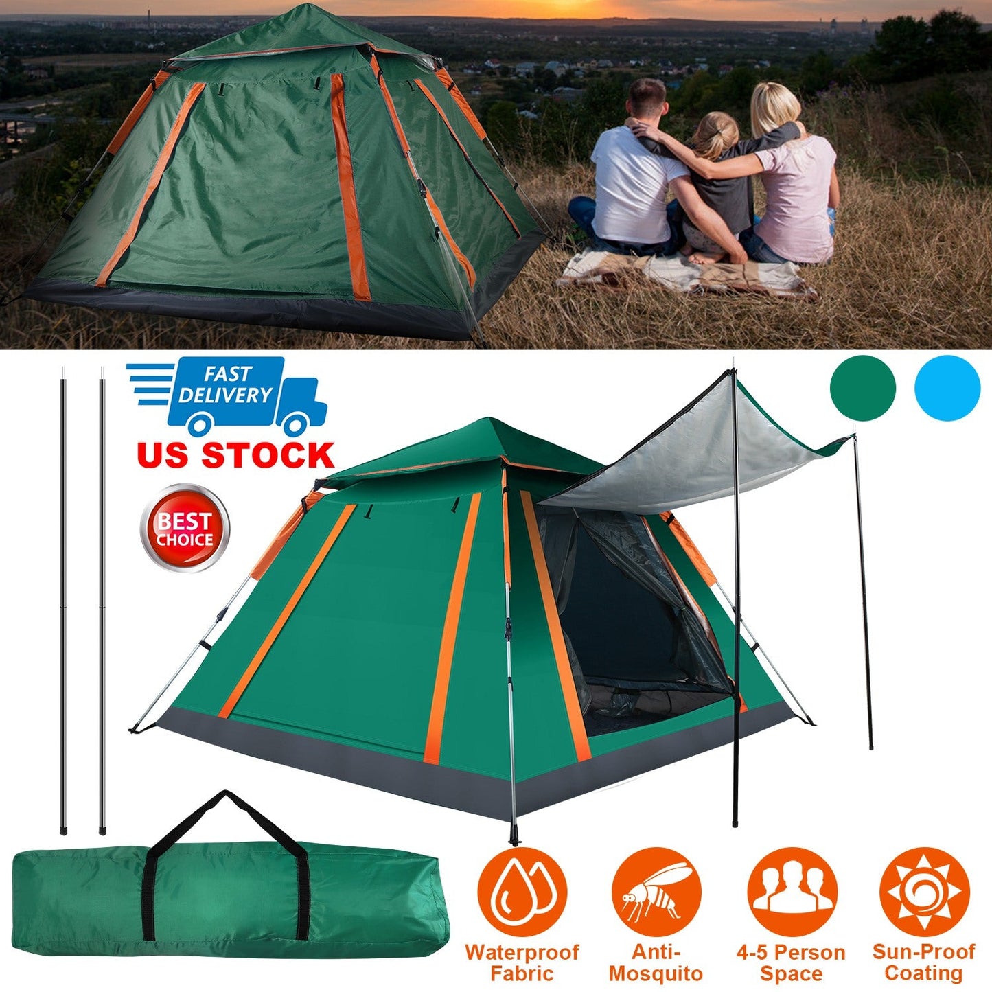 4–5 Person Waterproof Camping Tent – Foldable Outdoor Shelter