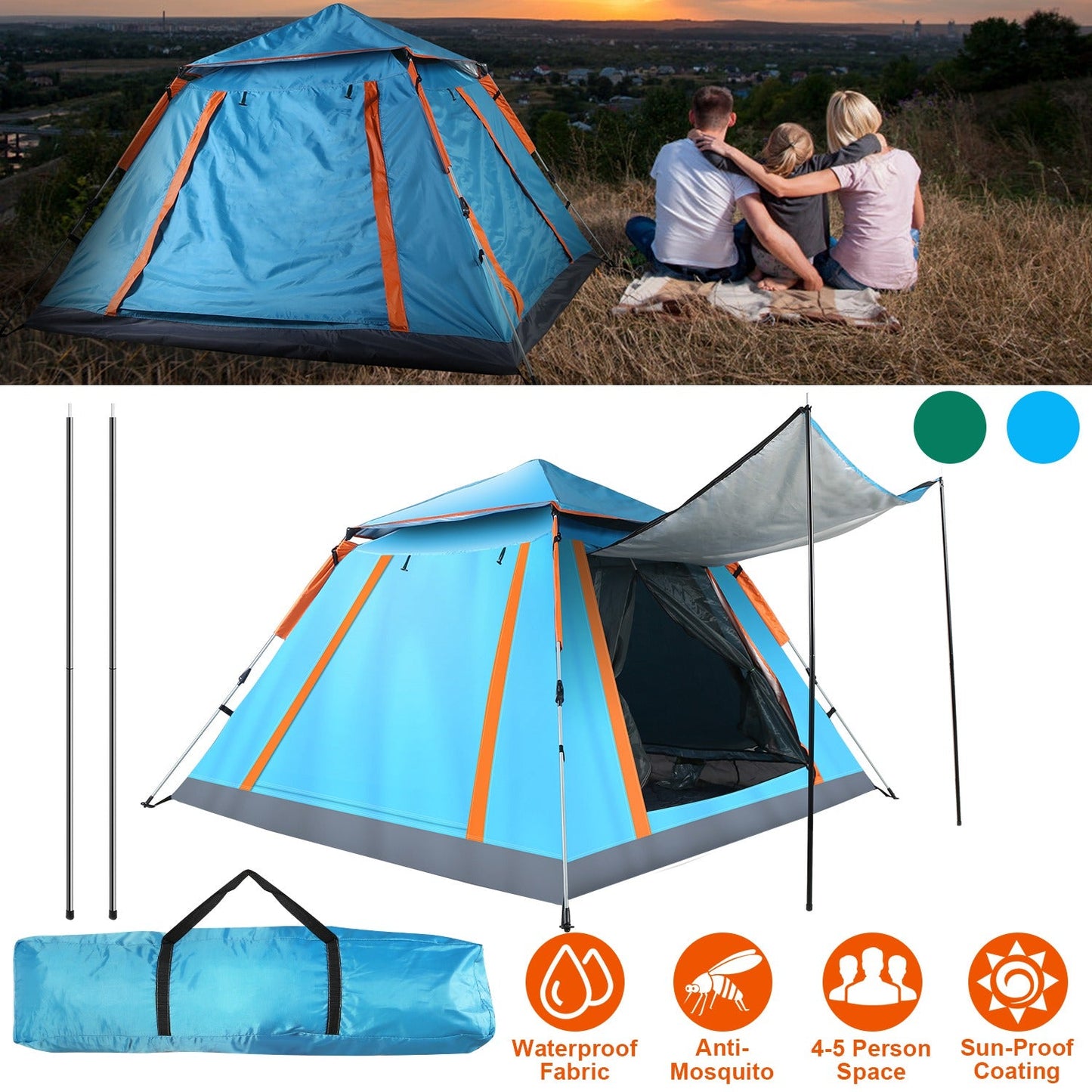 4–5 Person Waterproof Camping Tent – Foldable Outdoor Shelter