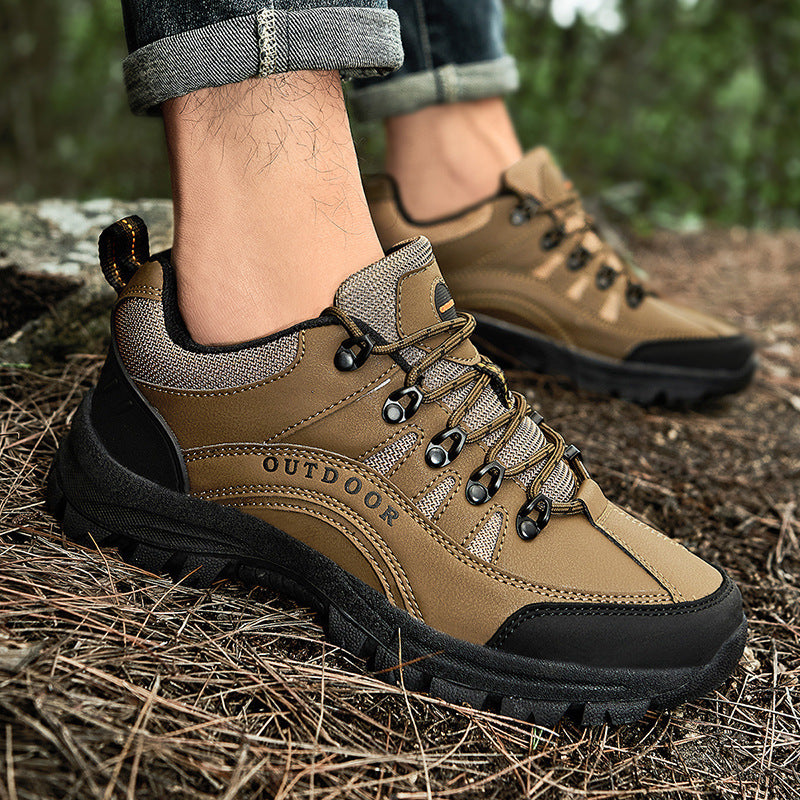 Men’s Leather Low-Top Hiking Shoes – Autumn & Winter Outdoor Sneakers