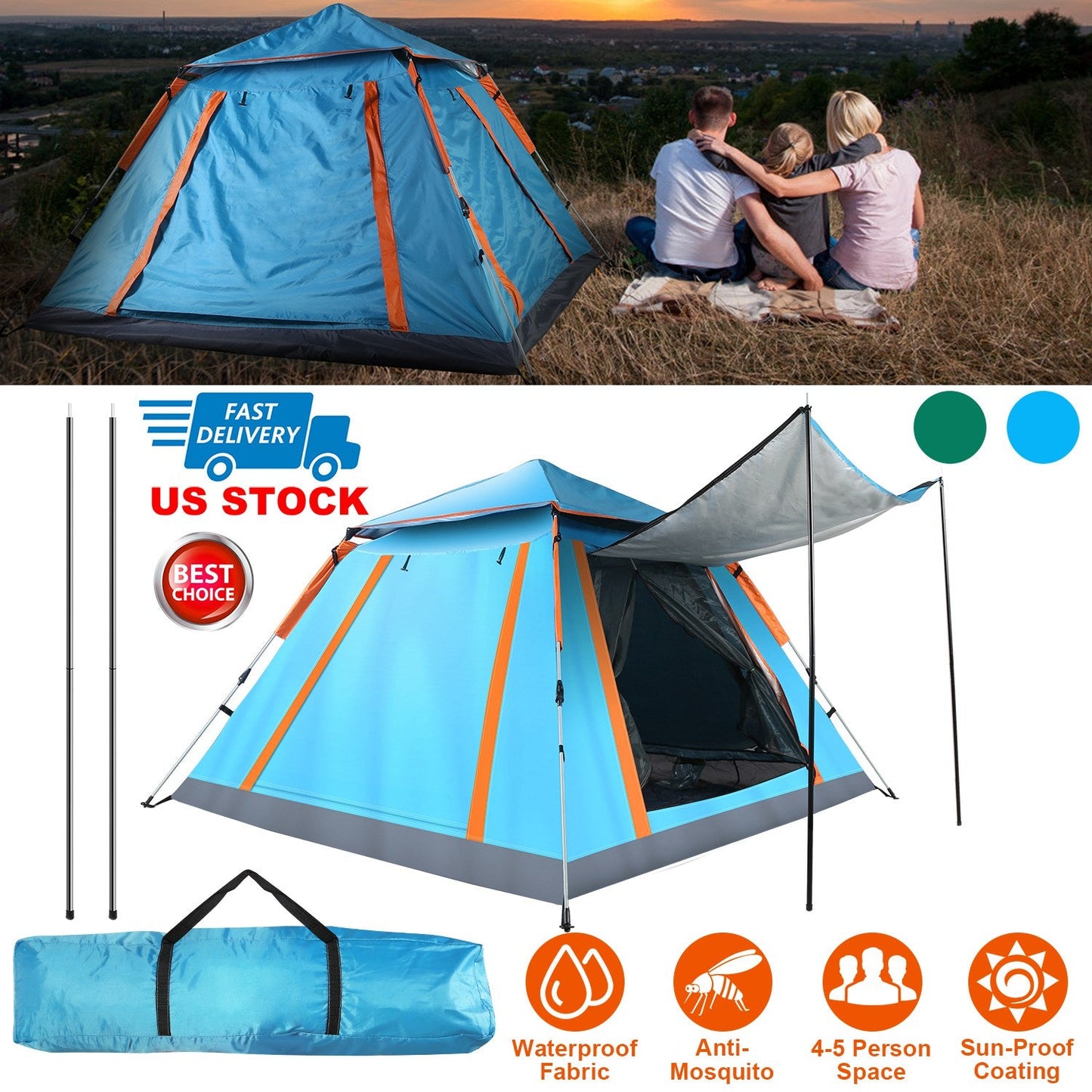 4–5 Person Waterproof Camping Tent – Foldable Outdoor Shelter